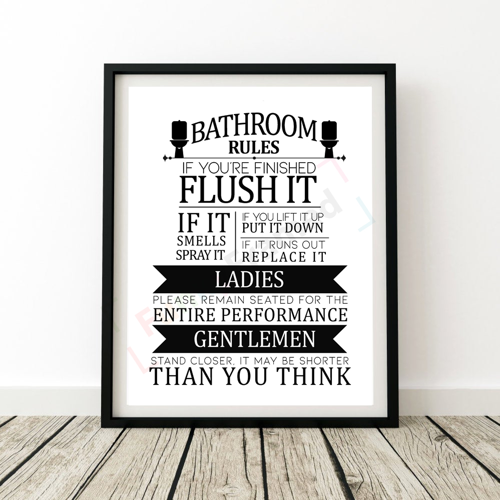 Bathroom Rules Print Toilet Sign Picture Funny WC Humour WordArt Wall